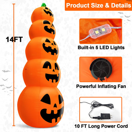 14 FT Giant Halloween Inflatable Stacked Pumpkins Outdoor Decoration
