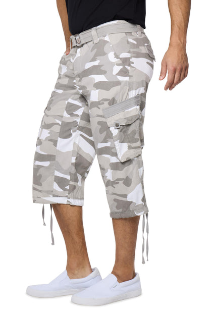 X RAY Men's Belted Long Cargo Shorts for Men, Below Knee Length Mens Cargo Shorts, 3/4 Pants (Big and Tall Shorts for Men) White CAMO 38