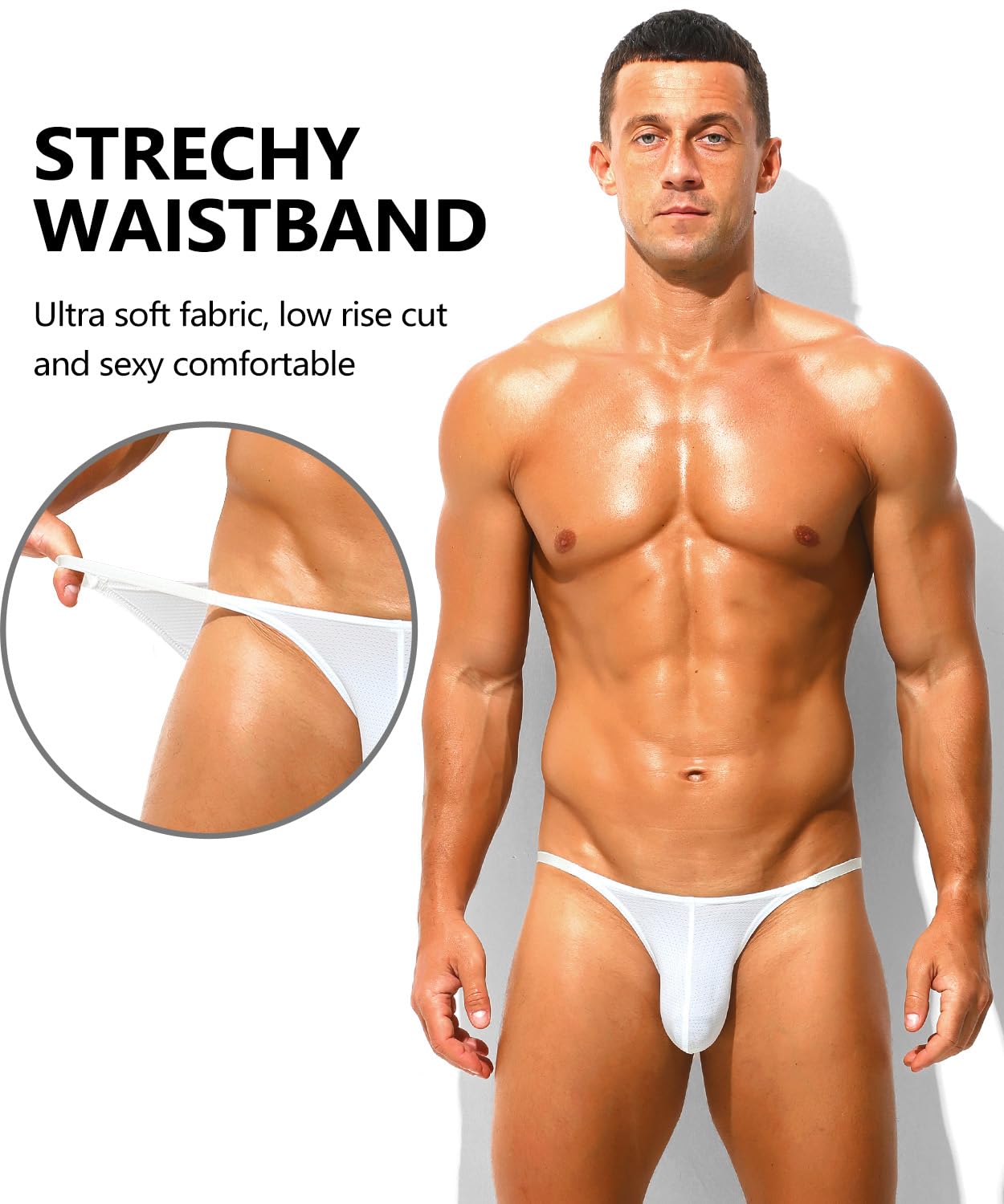 Men's See Through Bikini Low Rise Sexy Briefs Mesh Breathable Bulge Pouch Underwear White S