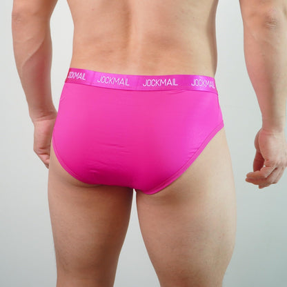 JOCKMAIL Men's Low Rise Sexy Briefs Breathable Ice Silk Underwear Athletic Letter Print Lightweight Triangle Cut (US, Alpha, Medium, Regular, Regular, Rose)