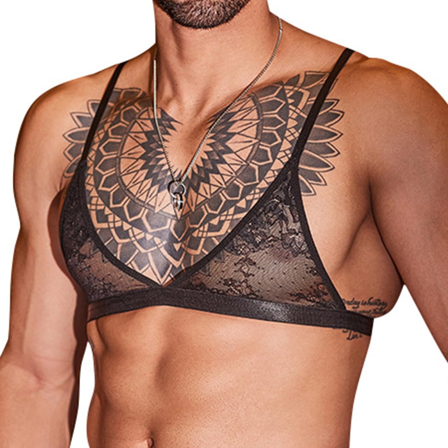 Men's Sissy Lingerie Lace Bra Sheer See Through Floral Bralette Crossdress Bikini Underwear Black Medium