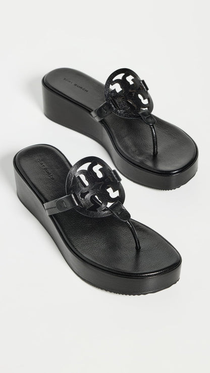 Tory Burch Women's Miller Wedge Sandals, Perfect Black, 8.5 Medium US
