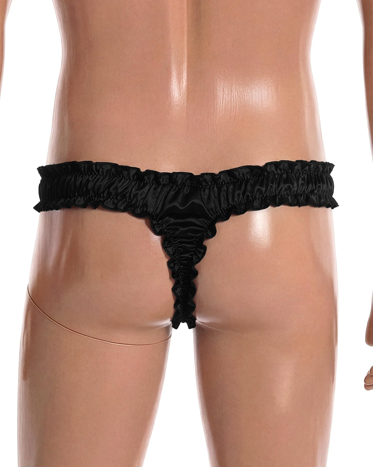 Satini Men's Satin Ruffle Sissy Tanga Panties Black,