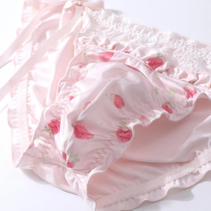 Sissy Pouch Panties Men's - Cute Pink Satin Lace Briefs Bikini Sexy Pouch G-String Thongs Underwear for Men (Tie-side,Medium)