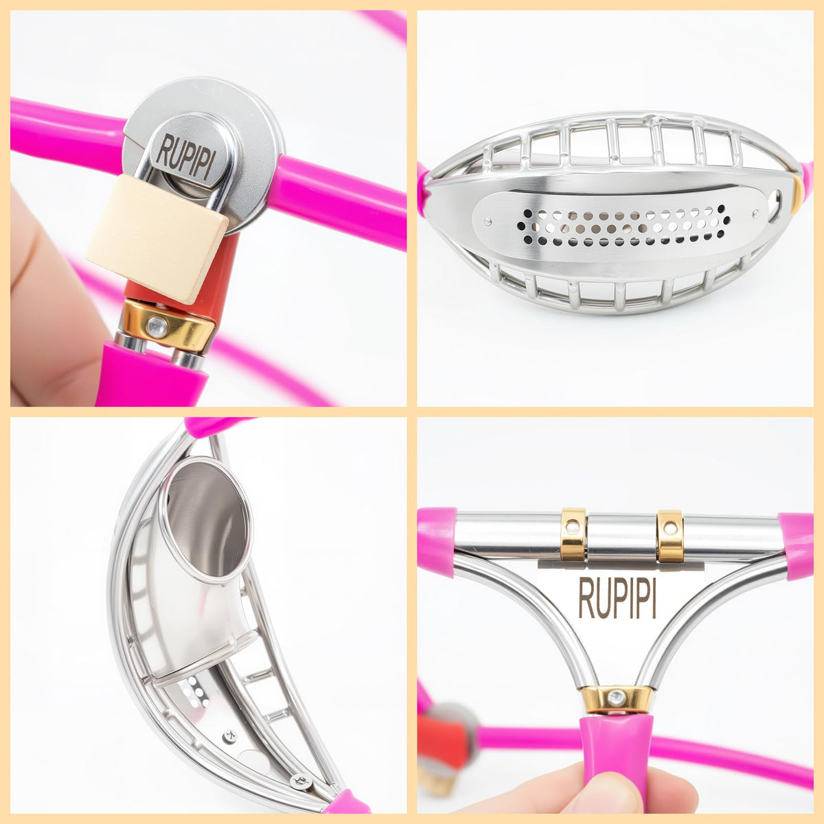 Male Chastity Belt, Adjustable Stainless Steel Waistband, Small, Pink