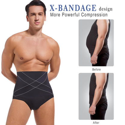 Men's High Waist Compression Shorts - Tummy Control Shapewear, Slimming Underwear Briefs Black