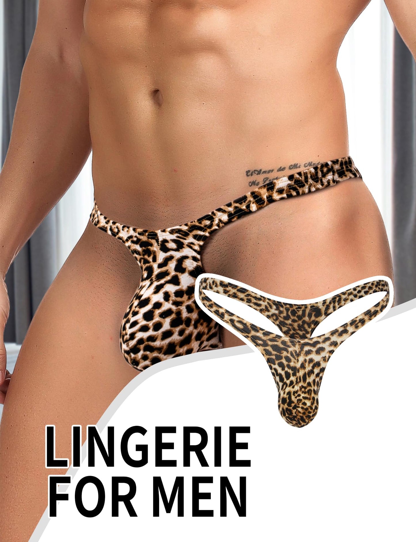 Mens G-String - Snake Print  Lingerie Soft T-Back Thong Leopard S
