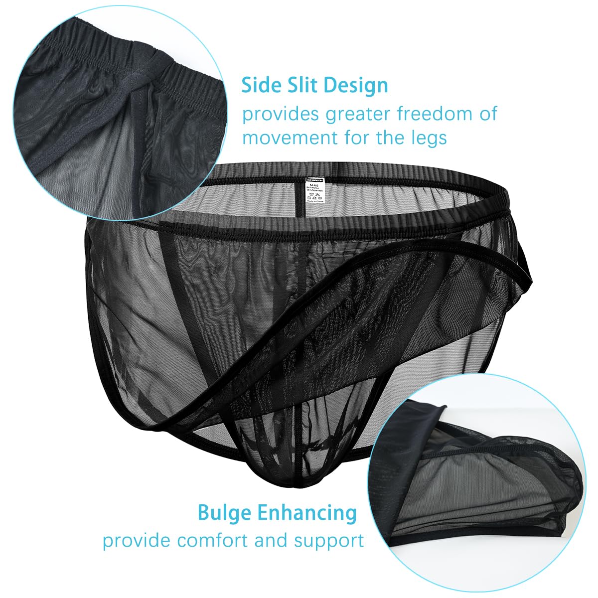 Mens Sexy Thong Low Rise See Through Underwear Mesh G-String Bikini Bulge Enhancing Ball Pouch Balck Orange 3XL
