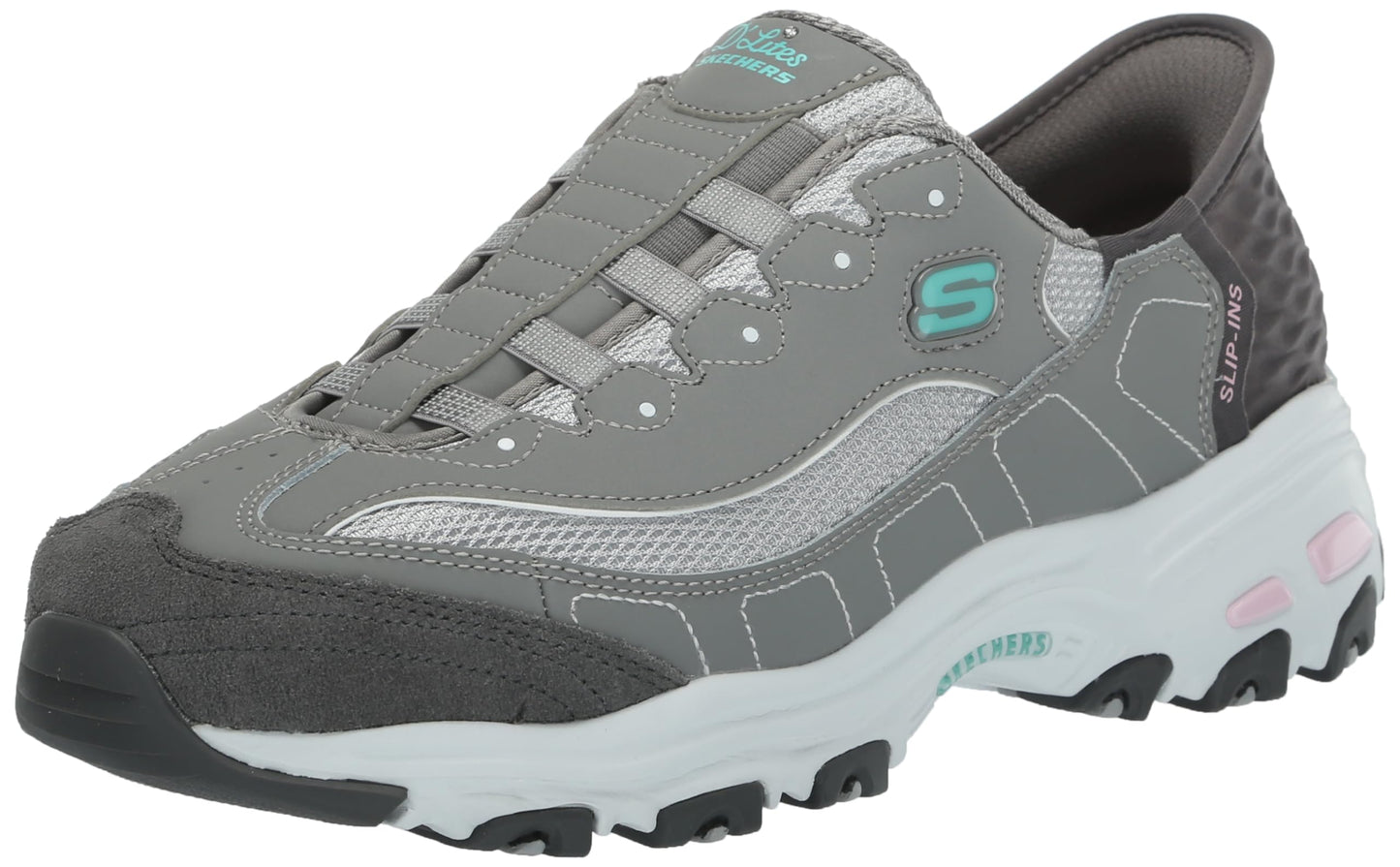 Skechers Women's Hands Free Slip-INS D'Lites Sneaker, Grey Light Pink=GYLP, 8.5 Wide