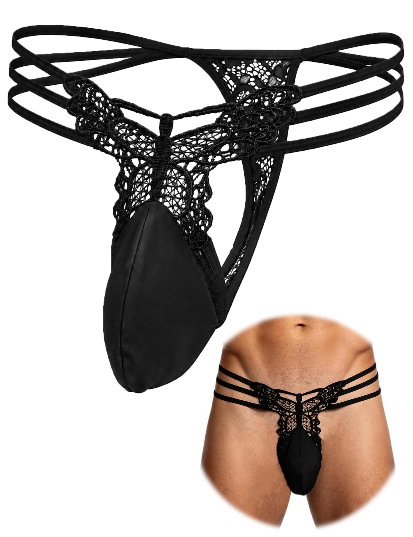 Men's Butterfly Lace Thong Underwear Sissy G-String Strappy Bikini Briefs