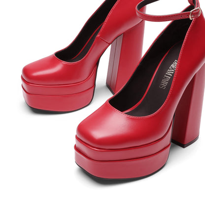 Women's Mary Jane Platform Heel Pumps,Size 7,Red-Pu