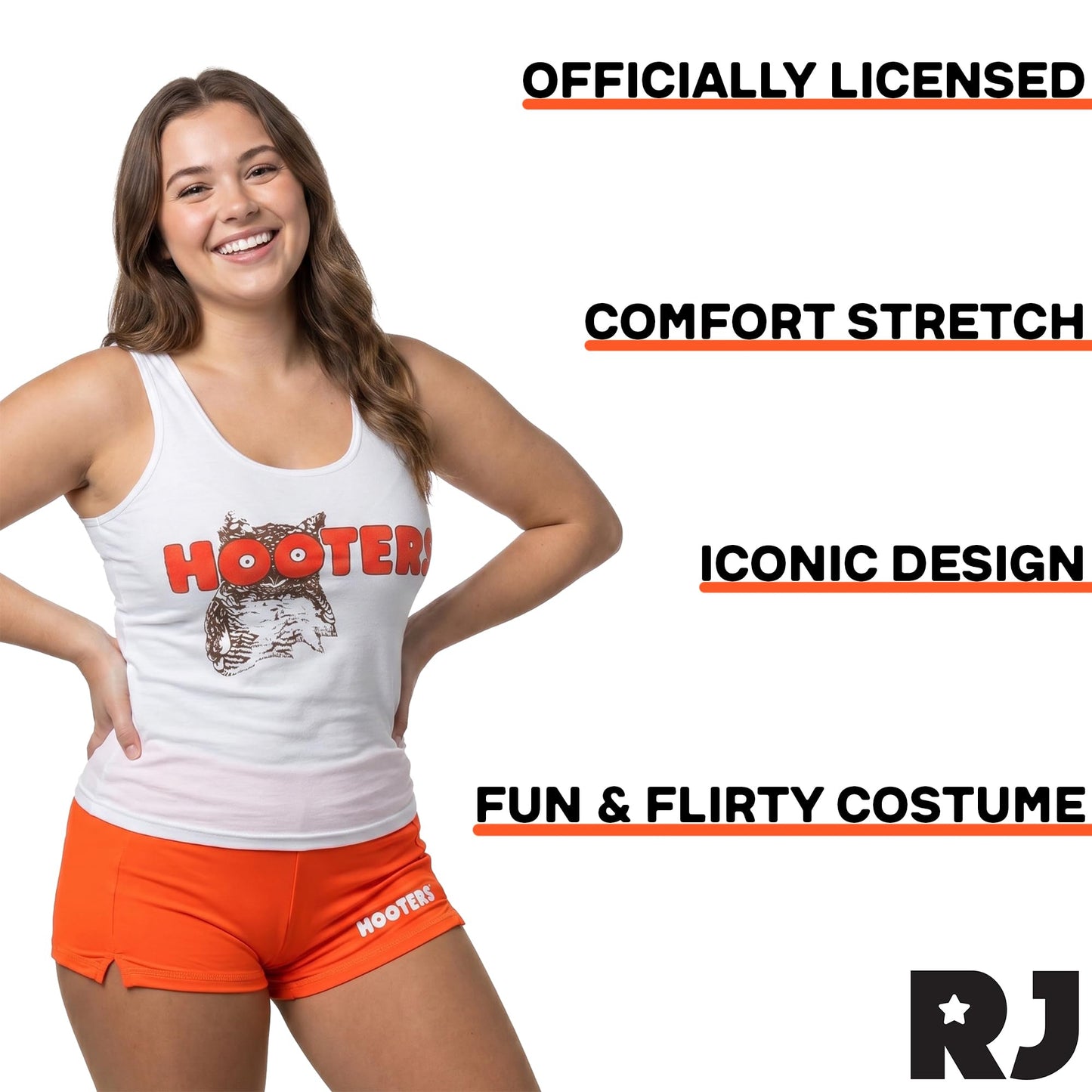 Ripple Junction Hooter's Girl Classic Waitress Role Play Costume Uniform Outfit w/Tank Top Shorts Adult Women's Small Orange White