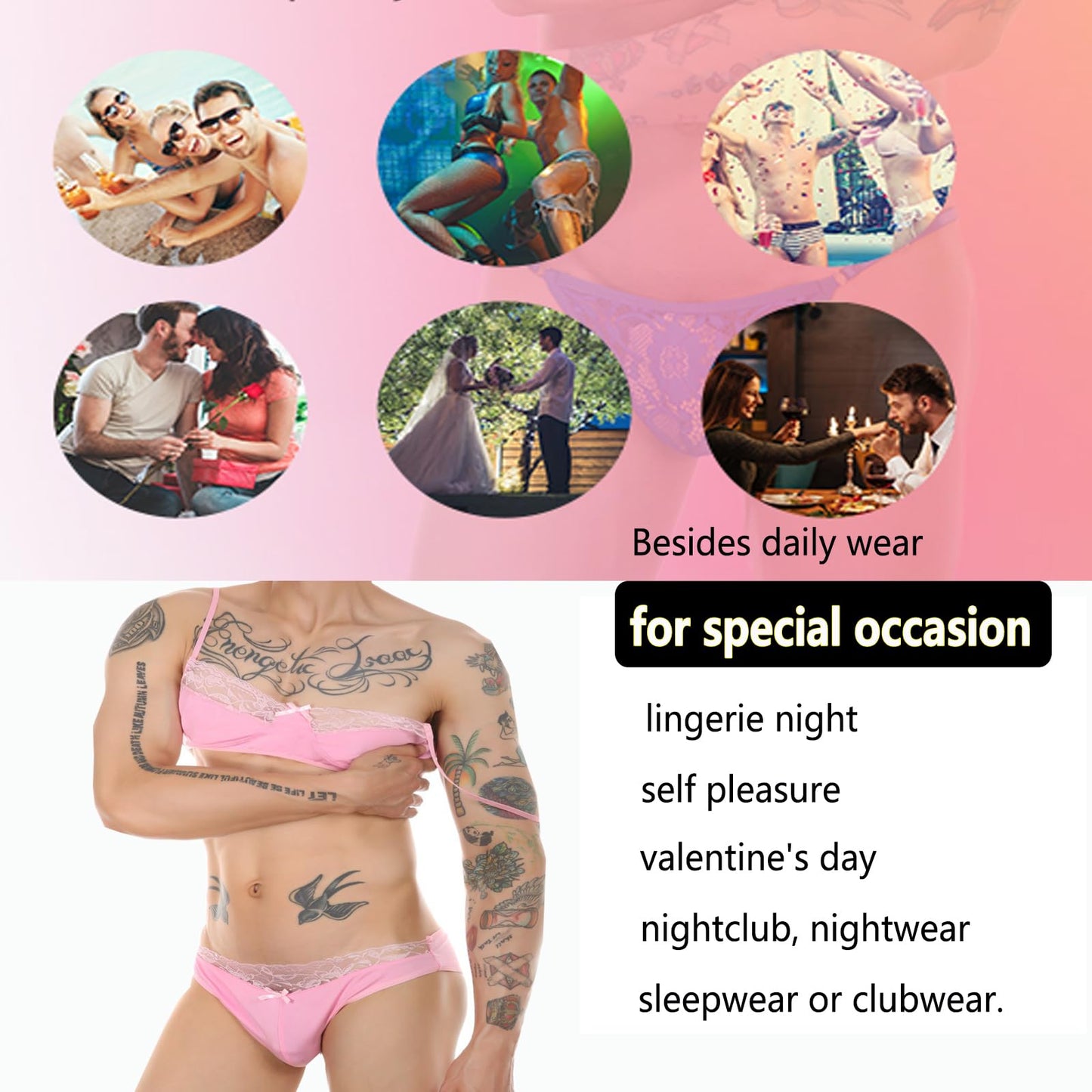 Men's Lingerie Sissy Bra Panties set Floral Lace Trim Crossdressing Sexy Outfits Underwear Gay Lingerie Crossdresser