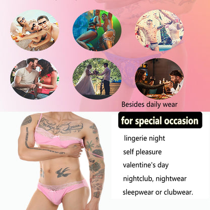 Men's Lingerie Sissy Bra Panties set Floral Lace Trim Crossdressing Sexy Outfits Underwear Gay Lingerie Crossdresser