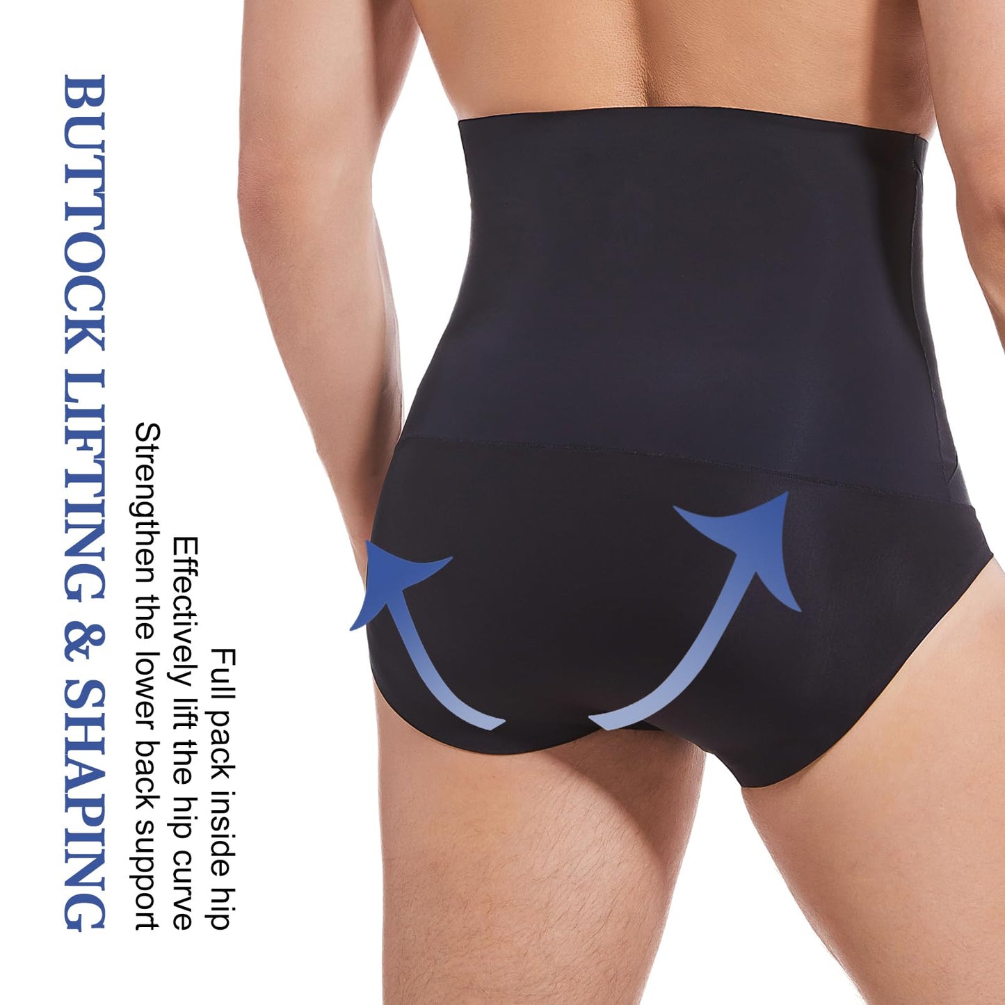 Men's High Waist Compression Shorts - Tummy Control Shapewear, Slimming Underwear Briefs Black