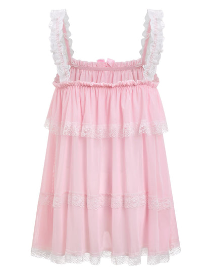 Men's Crossdressing Nightwear Dress Lingerie Outfit Pink X-Large