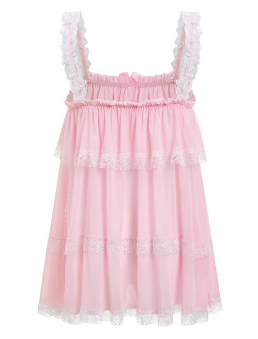 Men's Crossdressing Nightwear Dress Lingerie Outfit Pink X-Large