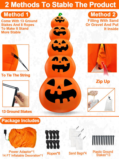 14 FT Giant Halloween Inflatable Stacked Pumpkins Outdoor Decoration