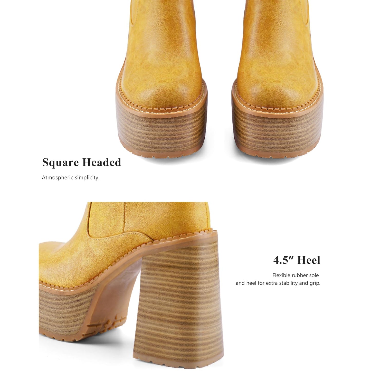 Platform Knee High Boots for Women Square Toe Square Toe High Heel Chunky Womens Boots Comfortable Casual Trendy Stylish Shoes Size 8