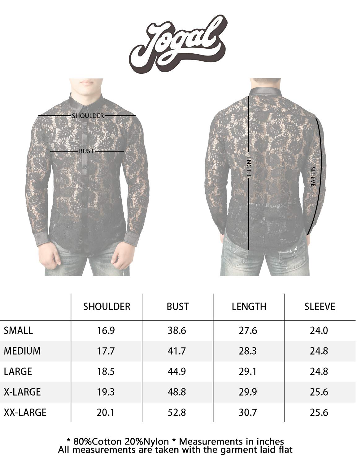 JOGAL Men's See Through Flower Lace Sheer Blouse Long Sleeve Button Down Shirts Dark Black Large