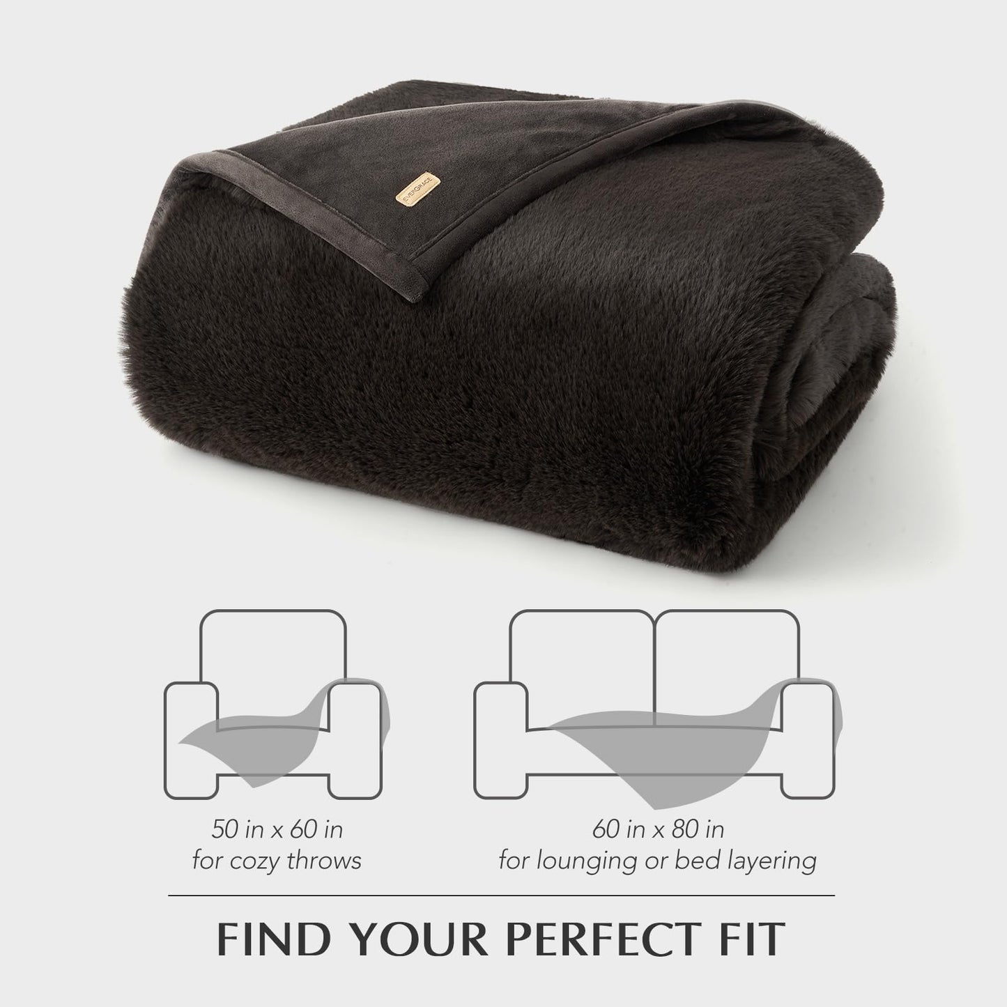 EVERGRACEHOME Luxury Soft Faux Chinchilla Fur Throw Blanket for Couch, Warm Thick Heavy Winter Throw Blanket 1220GSM for Bed, Fluffy Cozy Mink Blanket with Reversible Velvet, Espresso Mink, 60"x80"