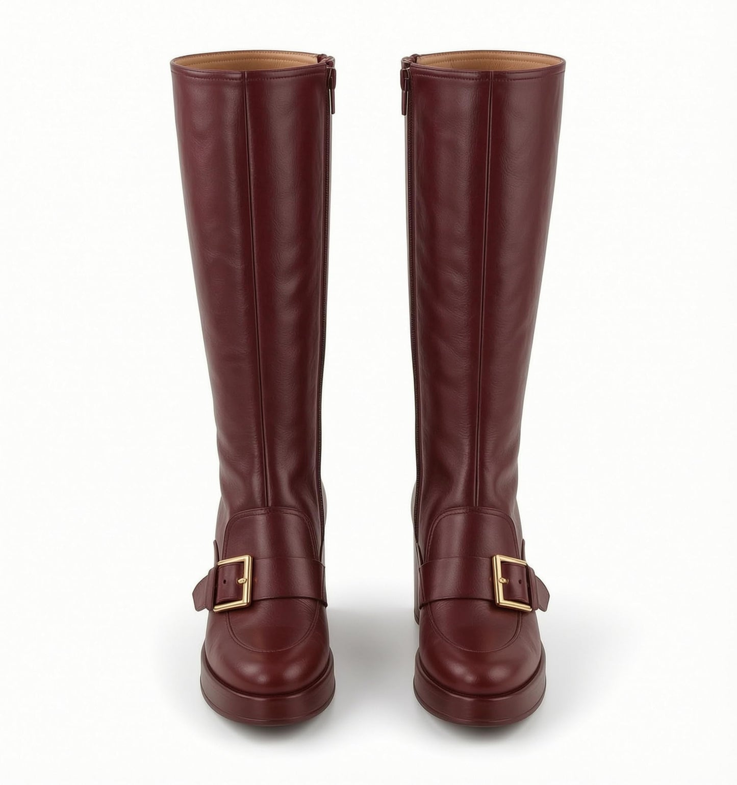 MissHeel Red Fall Knee High Boots for Women Chunky Heel Leather Knee-High Boot Platform Fall-Boots Going Out Size 8