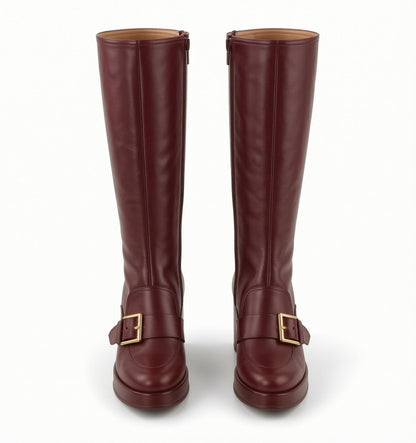 MissHeel Red Fall Knee High Boots for Women Chunky Heel Leather Knee-High Boot Platform Fall-Boots Going Out Size 8