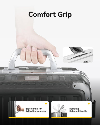 Luggage Sets with Spinner Wheels, 8010S Aluminum Frame Zipperless Polycarbonate Hard Shell Suitcase Sets (ZX-Core, Charcoal Metallic, 2 Piece (20/28))