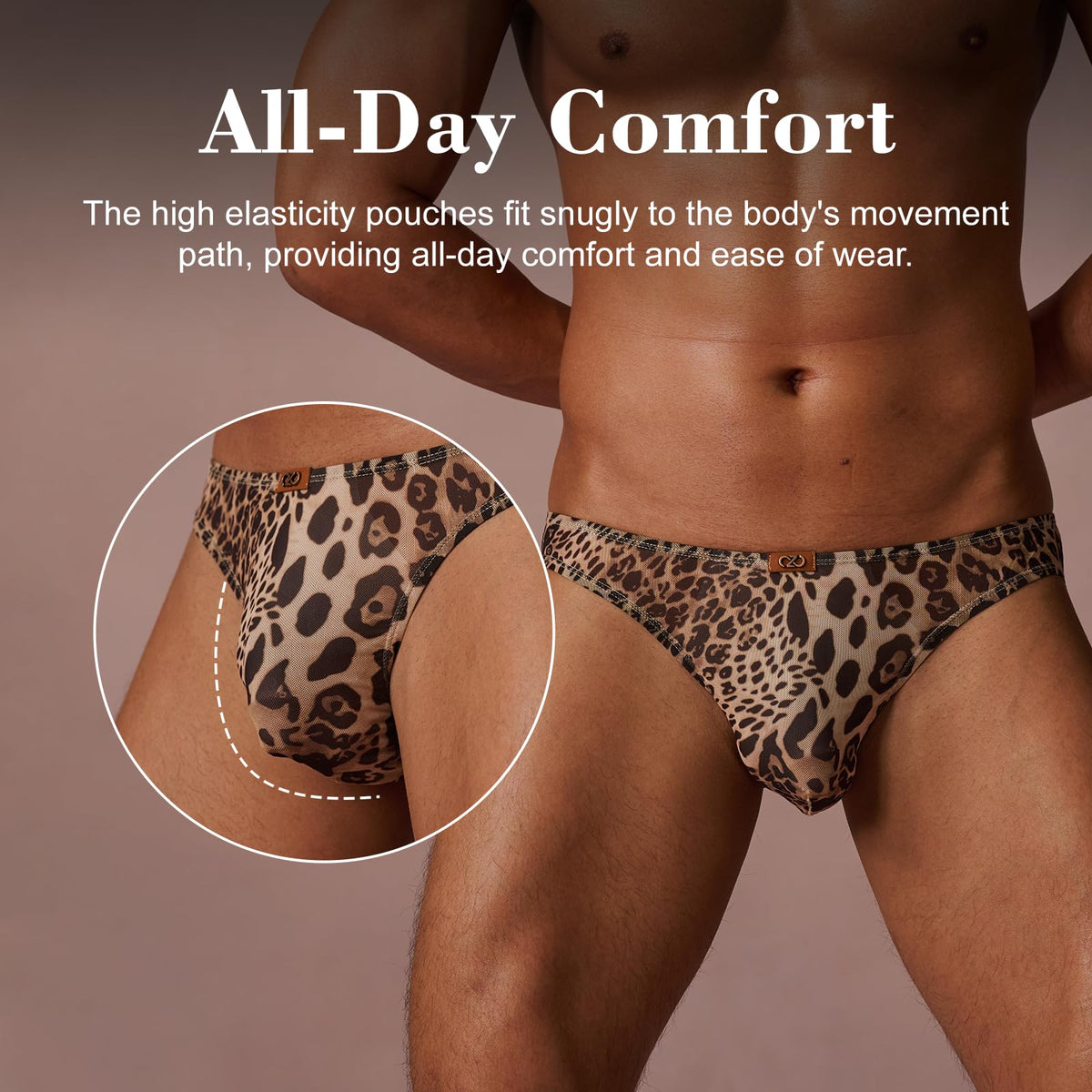 BSZN Men's Caged Beast Briefs, Classic Leopard Print