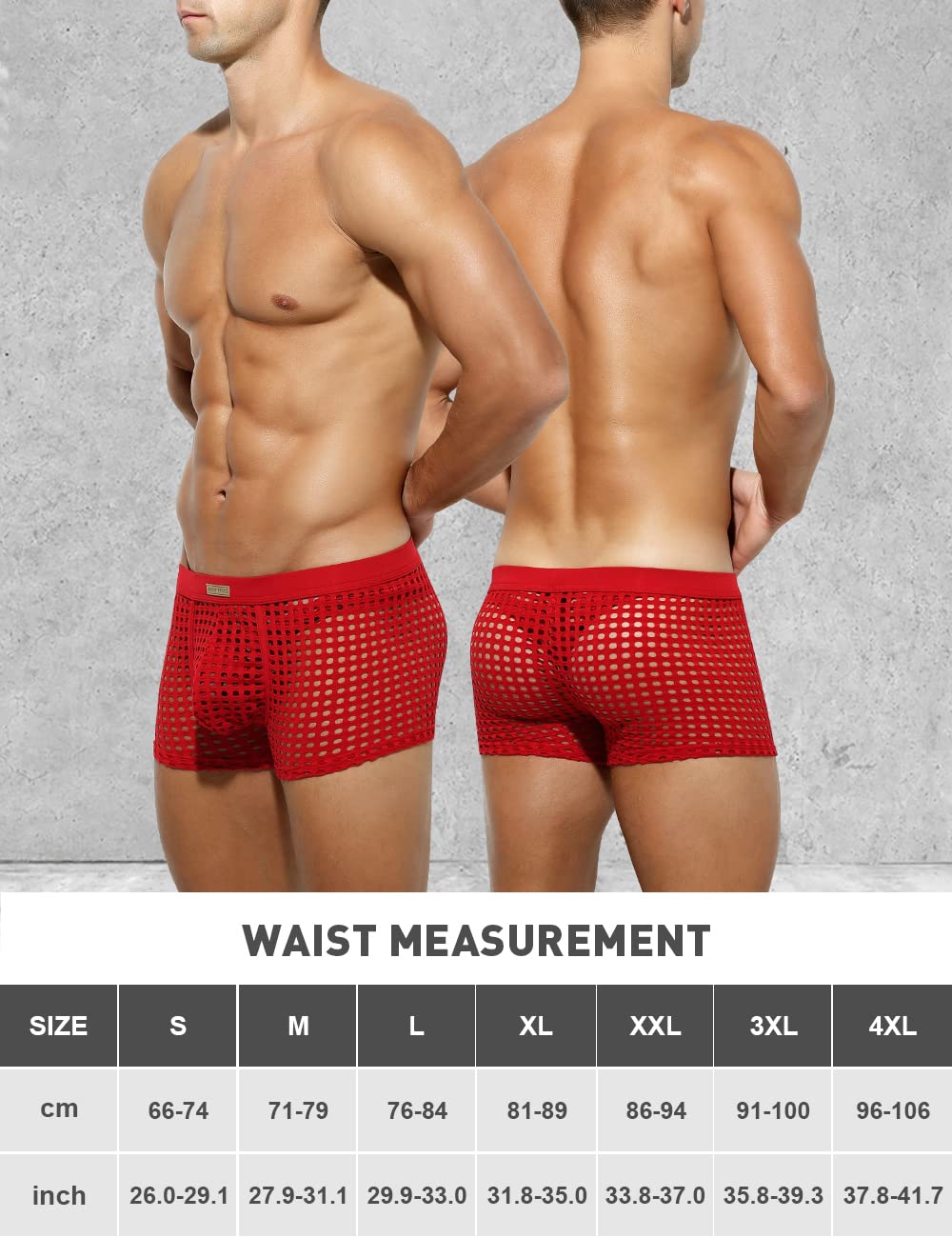 Arjen Kroos Men's Sexy Underwear Breathable Mesh Boxer Briefs Trunks,RED-AK2060,XX-Large