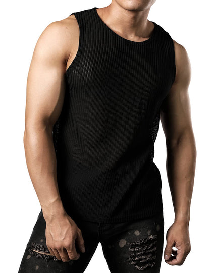 JOGAL Men's Mesh Fitted Sleeveless Muscle Tank Top Small Black