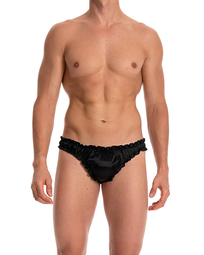 Satini Men's Satin Ruffle Sissy Tanga Panties Black,