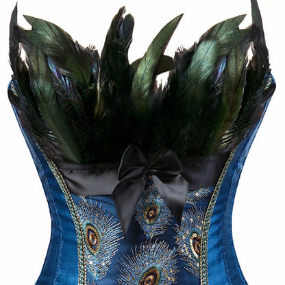 Jutrisujo Corset Top for Women Lingerie Bustier Plus Size Embroidery Peacock Feather Halloween Blue M