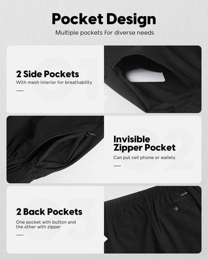 maamgic Men's 5 Inseam Shorts Casual Classic Fit Short Men with Multi-Pocket Mens Workout Shorts Hybrid Quick Dry Shorts Black Medium