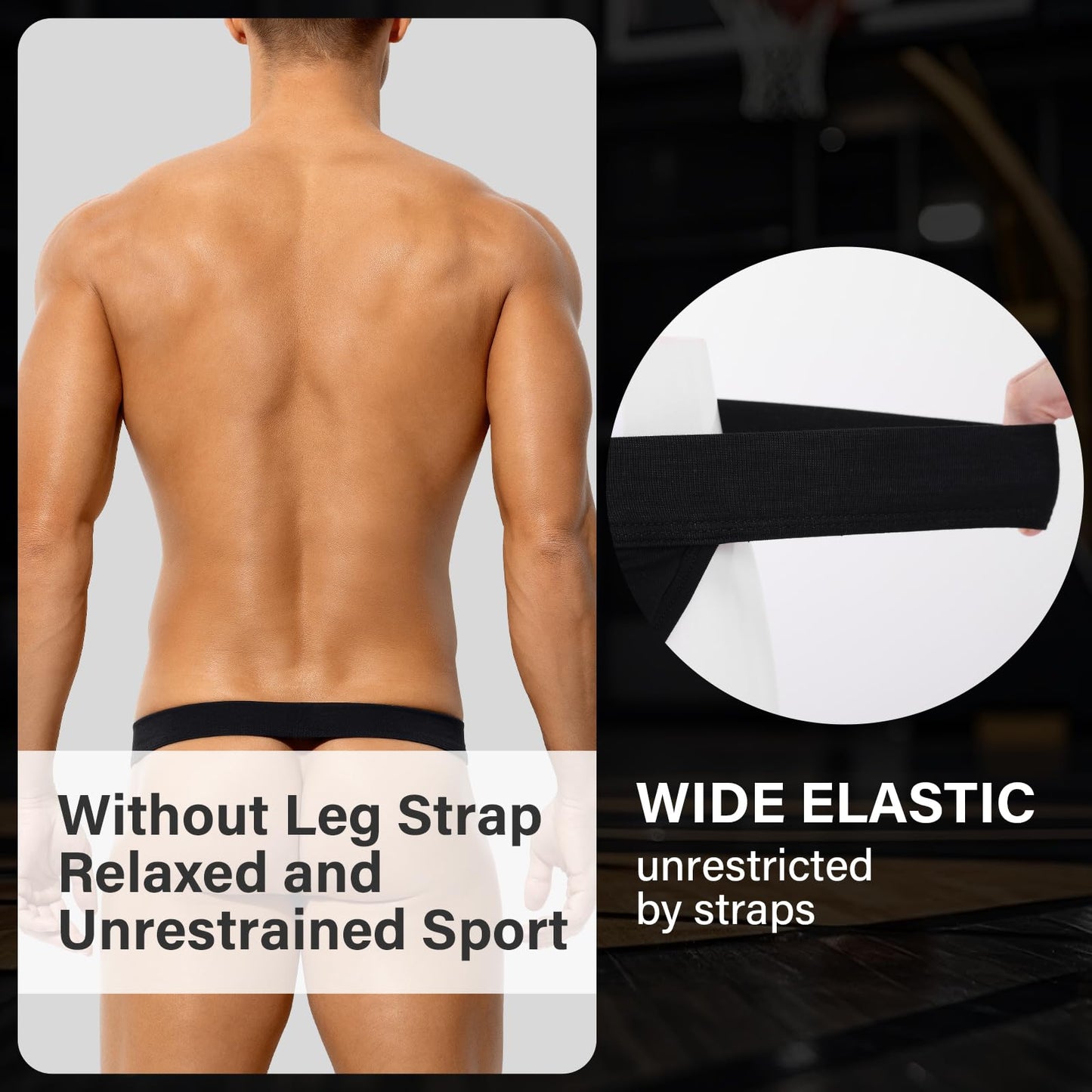 Arjen Kroos Jockstraps for Men Sexy Thong Underwear Dual Pouch Jock Strap Athletic Supporter Black