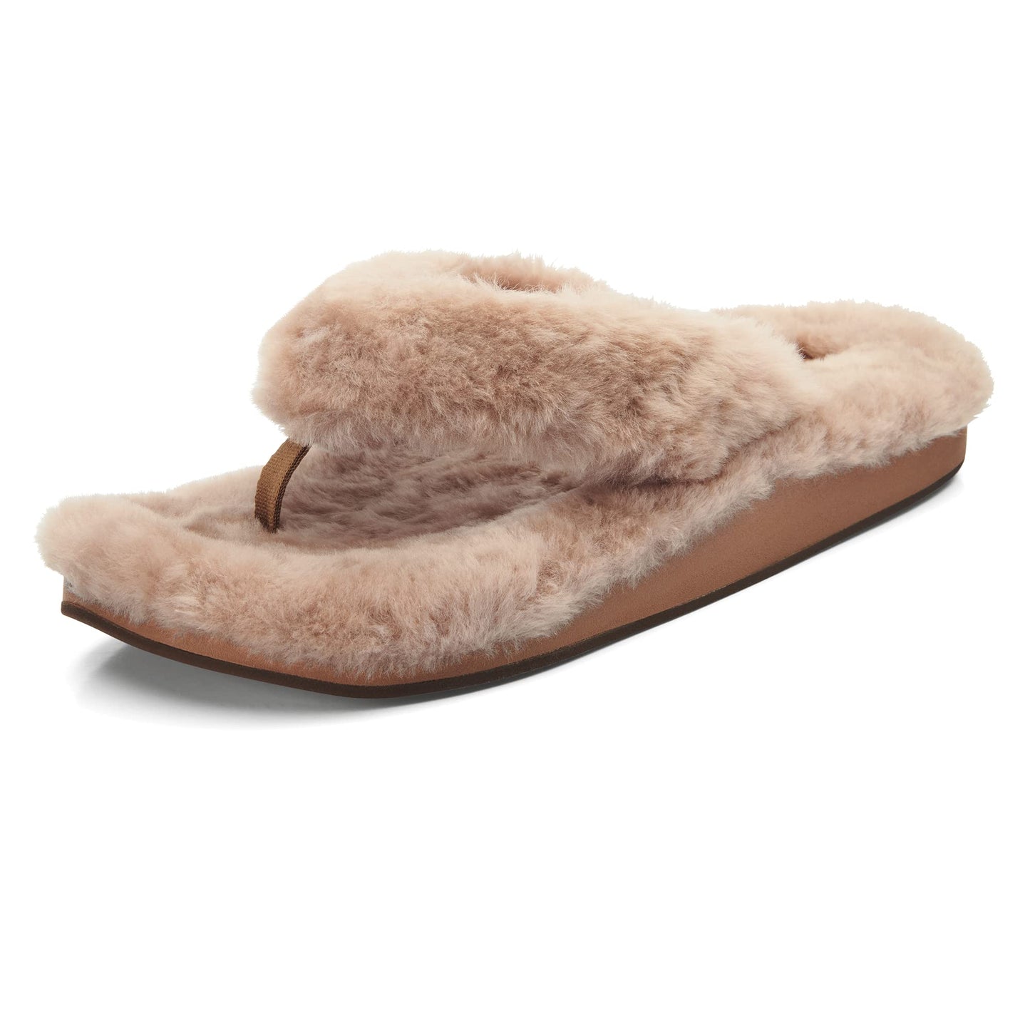 OLUKAI Kipe'a Heu Women's Sandal Slippers, Soft & Comfortable Shearling-Wrapped Straps, Durable RUbber Outsoles for All-Day Wear, Causal & Cute Everyday Style, Tan/Tan, 10
