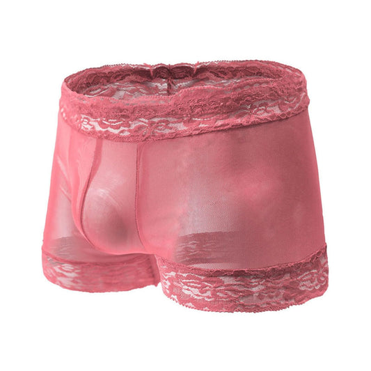 Tynver Men's Lace Boxer Briefs, Sheer Floral Lace Underwear, Breathable See-Through Trunks(black,one size)