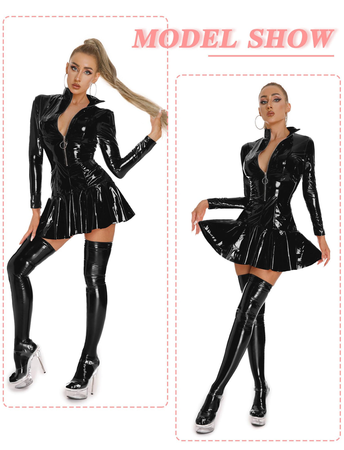 Latex Dress for Women Black Leather Body Suits Sexy Wet Look Lingerie Outfits Catwoman Halloween Dominatrix Costume S