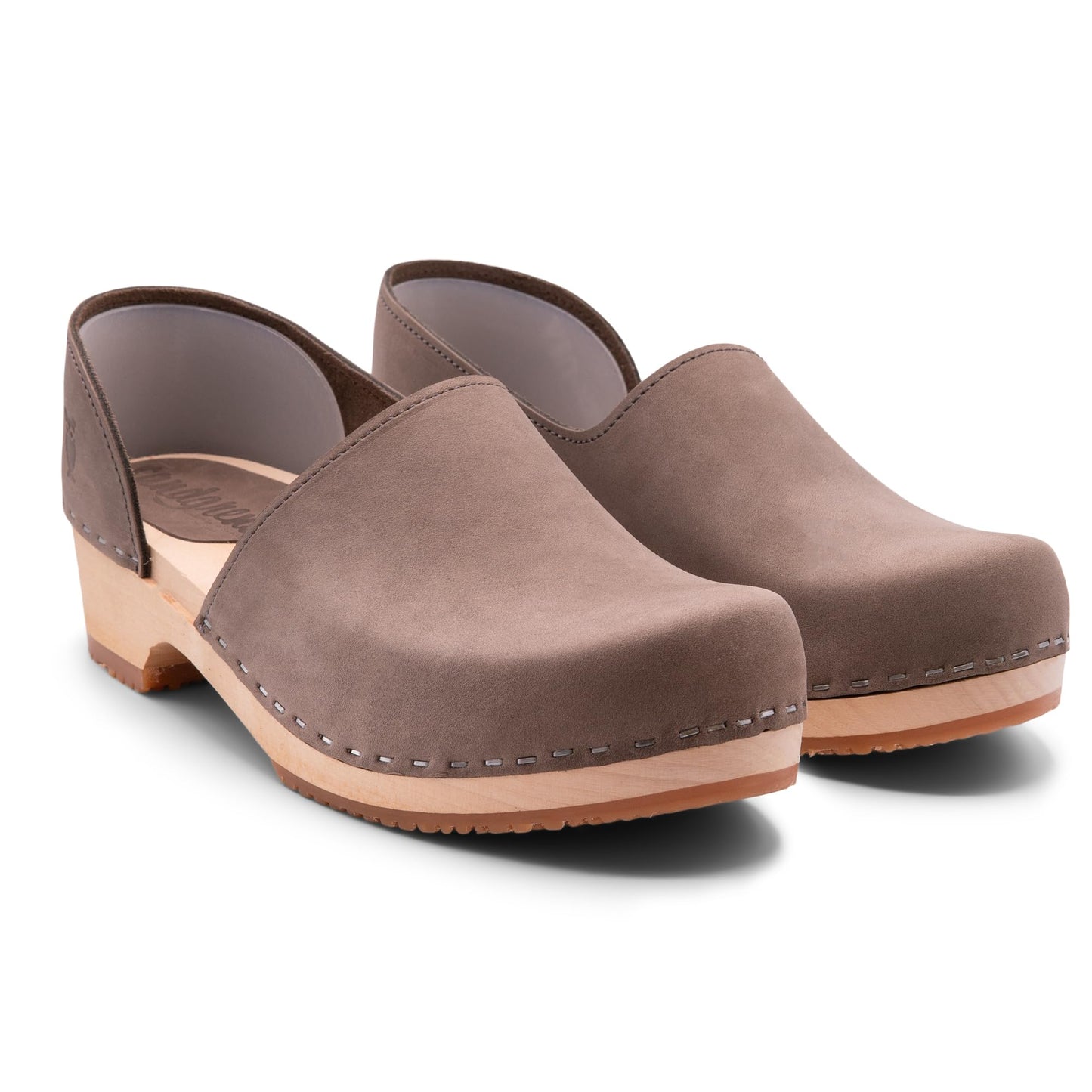 Sandgrens Handmade Swedish Wood Closed-Back Clogs for Women, US 11-11.5 | Brett Low Stone Nubuck LT, EU 42