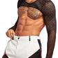 WDIRARA Men's Fishnet Sheer Mesh Long Sleeve T-Shirt Crop Top Slim Fit Party Tee Tops Black Small