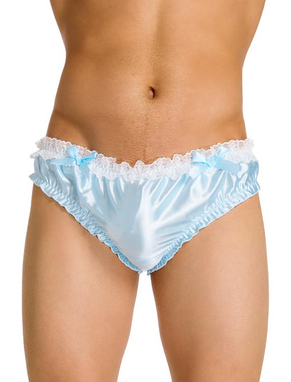 ABAFIP Men's Satin Thong Sissy Panties,Silky Crossdresser Lingerie Lace Bowknot Femboy Underwear