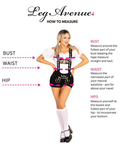 Leg Avenue Women's 2 Piece Edelweiss Lederhosen Oktoberfest Adult Sized Costumes, White/Black, Medium US