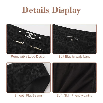 BSZN Men's Sexy Briefs, Black Leopard Print Punk Style Detachable Logo Rivet Eyelet DIY Mid Rise Stretch Sexy Lingerie from D-Dangerous Game Collection