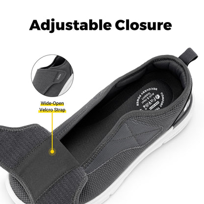 FitVille Diabetic Shoes for Men Extra Wide Slip-on Shoes for Swollen Feet Adjustable Walking Shoes for Elderly Foot Pain Relief Neuropathy - EasyTop Wings Deep Gray