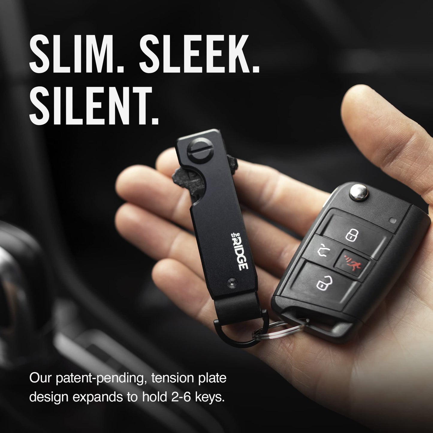 The Ridge Key Organizer - Compact Metallic Key Holder, Minimalist Innovative Keyholder, Smart Keychain Secures 2-6 Keys (Aluminum Black)