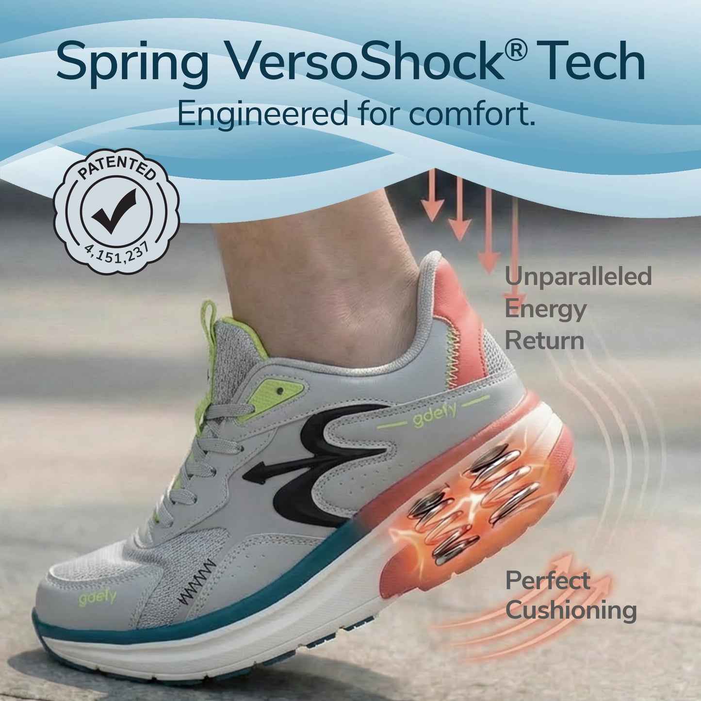Gravity Defyer g-defy Energiya Cross Training Shoes for Women | Comfortable Orthopedic Shoes for Standing All Day | Patented VersoShock Technology | Wide Toe Box Gray, Blue