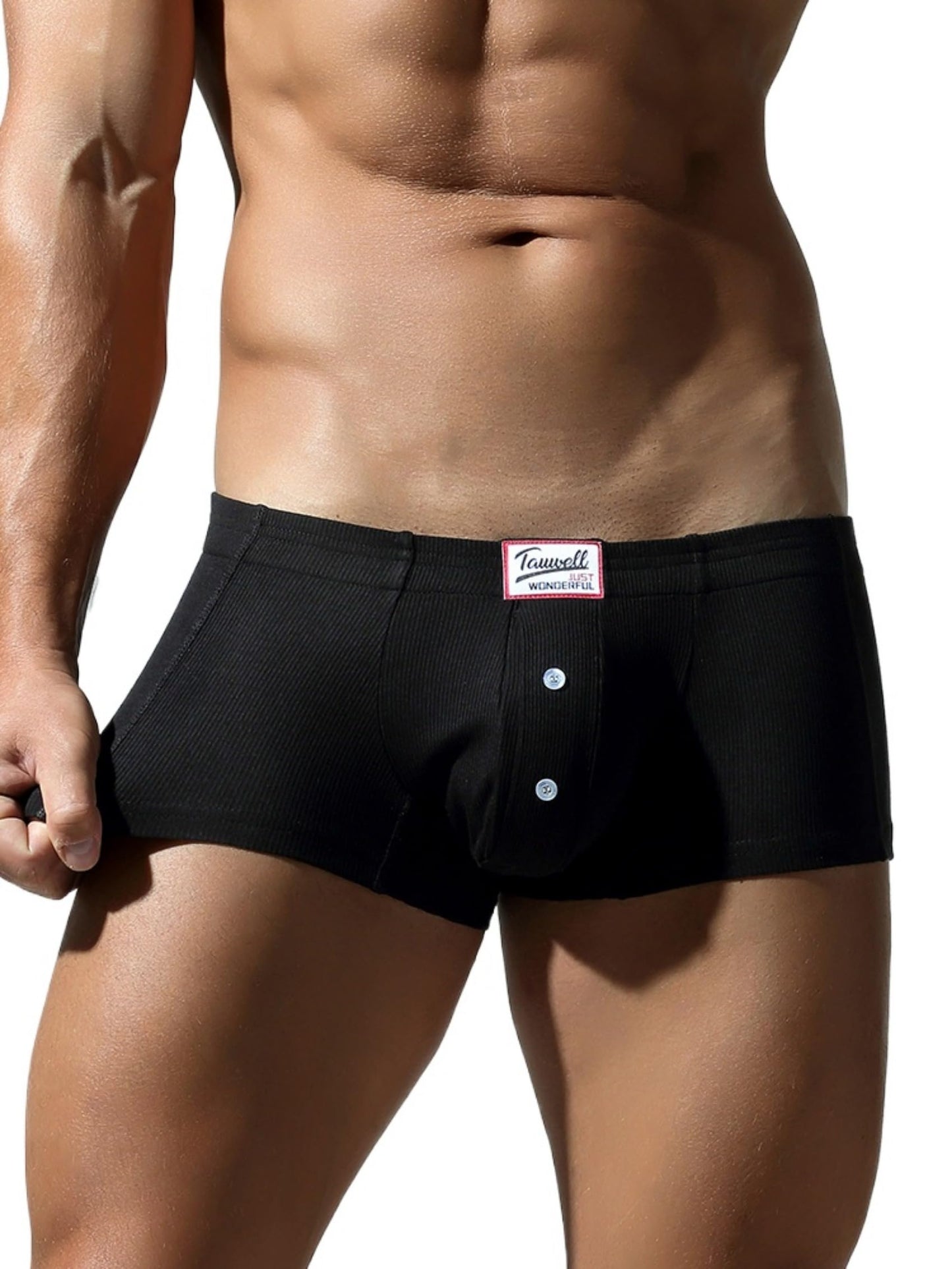 Wayonge Men's Soft Boxers with Button - Breathable and Comfortable Pure Color Underwear for Daily Wear (black,X-Large)