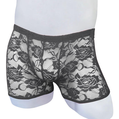 BreakEgg Men's Lace Boxers Underwear Seamless Lace Design with Low Waist Sexy and Comfortable Mens Under Panties (Black,One Size)