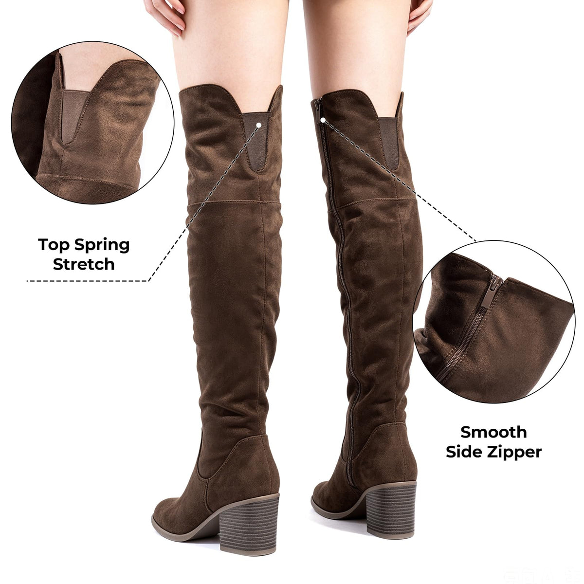 Women's Thigh High Boots Sexy Stacked Block Heel Boots Over the Knee