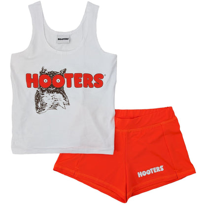 Ripple Junction Hooter's Girl Classic Waitress Role Play Costume Uniform Outfit w/Tank Top Shorts Adult Women's Small Orange White